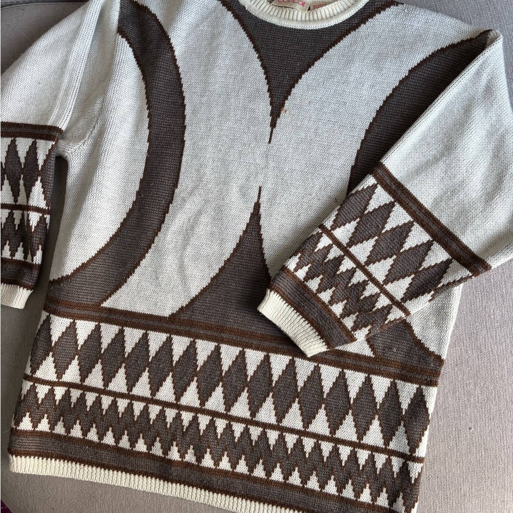 Vintage Geometric Sweater in Cream and Brown